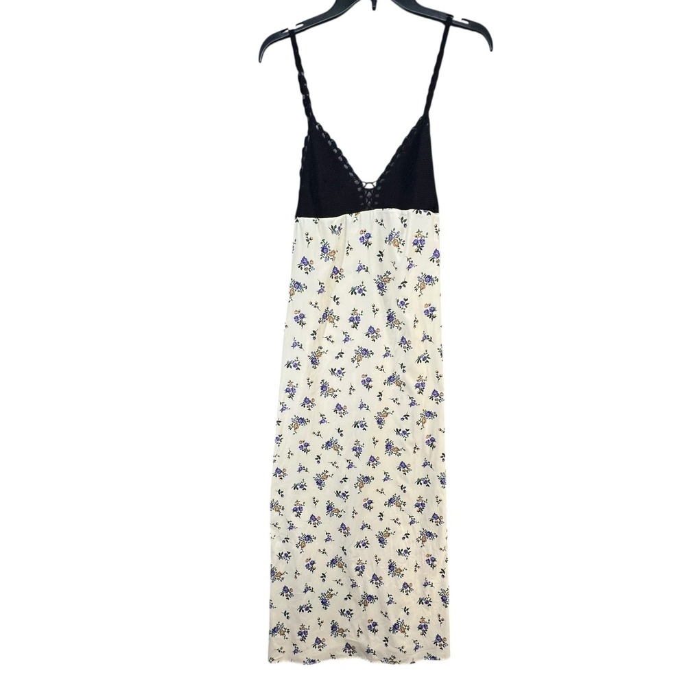 Zara Crochet Satin Maxi Slip Dress Black Cream Lavender Floral Boho Festival‎ S - Picture 6 of 14